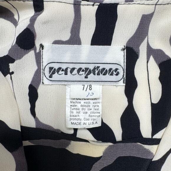 Vintage 80s Ivory Black Gray Pleated Art Print Midi Dress Size 7/8 PERCEPTIONS - Picture 6 of 10